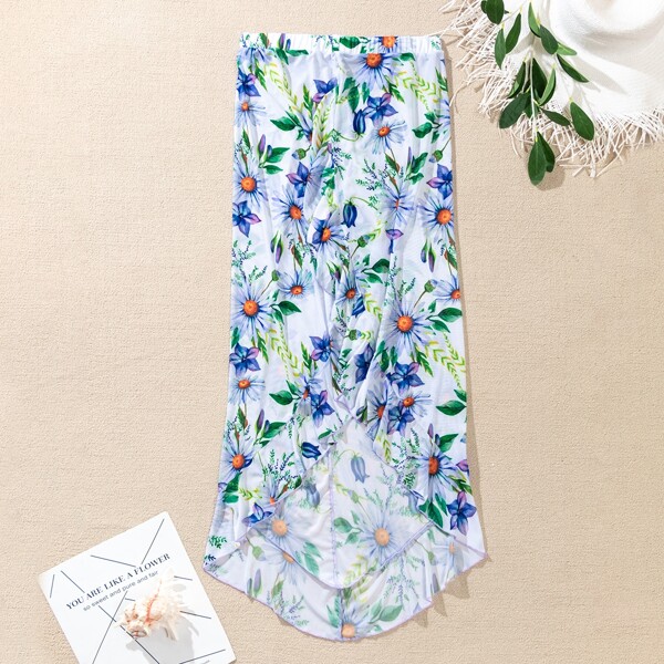 

Floral Random Print Cover Up Skirt, Multicolor