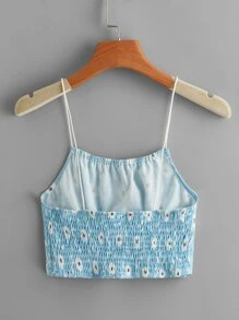 休閒打褶花卉印花 全身印花女士背心 - 淺藍色 - 查看 2