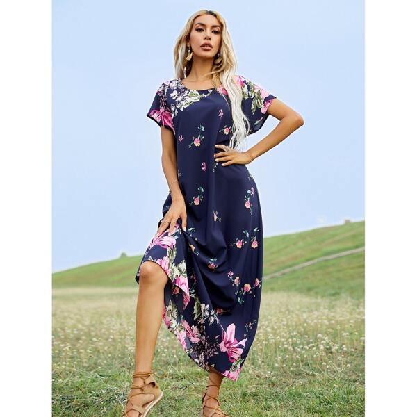 

Floral Print Tunic Dress, Navy blue