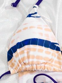 3packs Striped Halter Bikini Set & Beach Skirt, For Summer Vacation