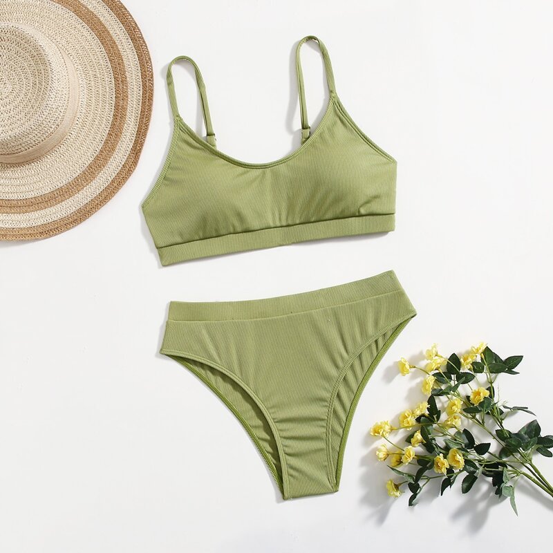 

Solid Rib Bikini Swimsuit, Green