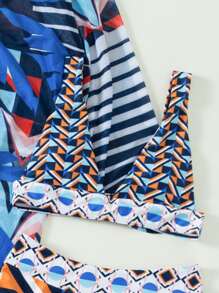 Summer 3packs Geo Print Bikini Set & Kimono