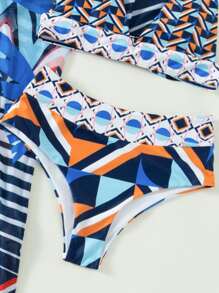 Summer 3packs Geo Print Bikini Set & Kimono