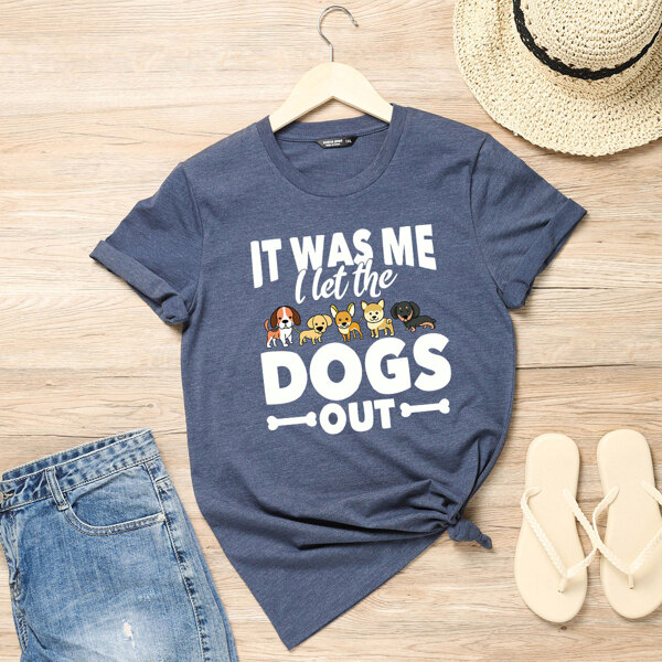 

Plus Slogan And Cartoon Graphic Tee, Navy blue