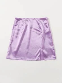 SHEIN Zip Side Slit Hem Satin Skirt