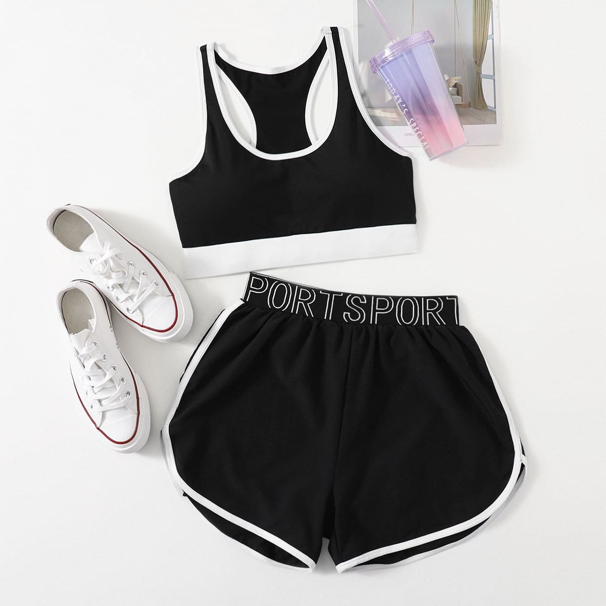 

Contrast Binding Letter Tape Sports Set, Black