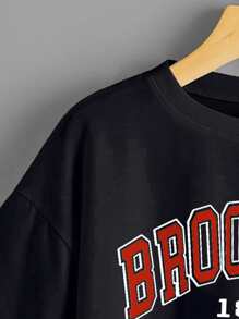 SHEIN Unity Letter Graphic Drop Shoulder Crop Tee - Black - View 4