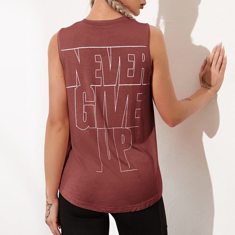 

Slogan Graphic Back Sports Tank Top, Redwood