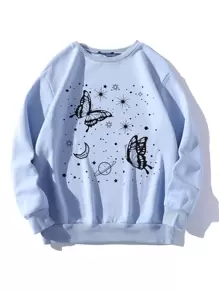 SHEIN Unity Butterfly & Galaxy Print Thermal Sweatshirt - Baby Blue - View 1