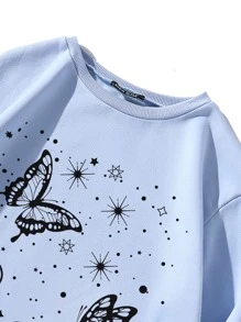 SHEIN Unity Butterfly & Galaxy Print Thermal Sweatshirt - Baby Blue - View 3