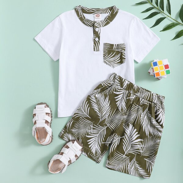 

Toddler Boys Plants Print Tee With Shorts, Multicolor