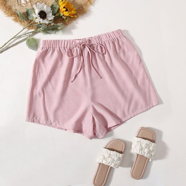

Plus Knot Waist Solid Shorts, Pink