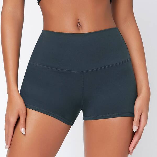 

Solid Wide Band Waist Sports Shorts, Navy blue