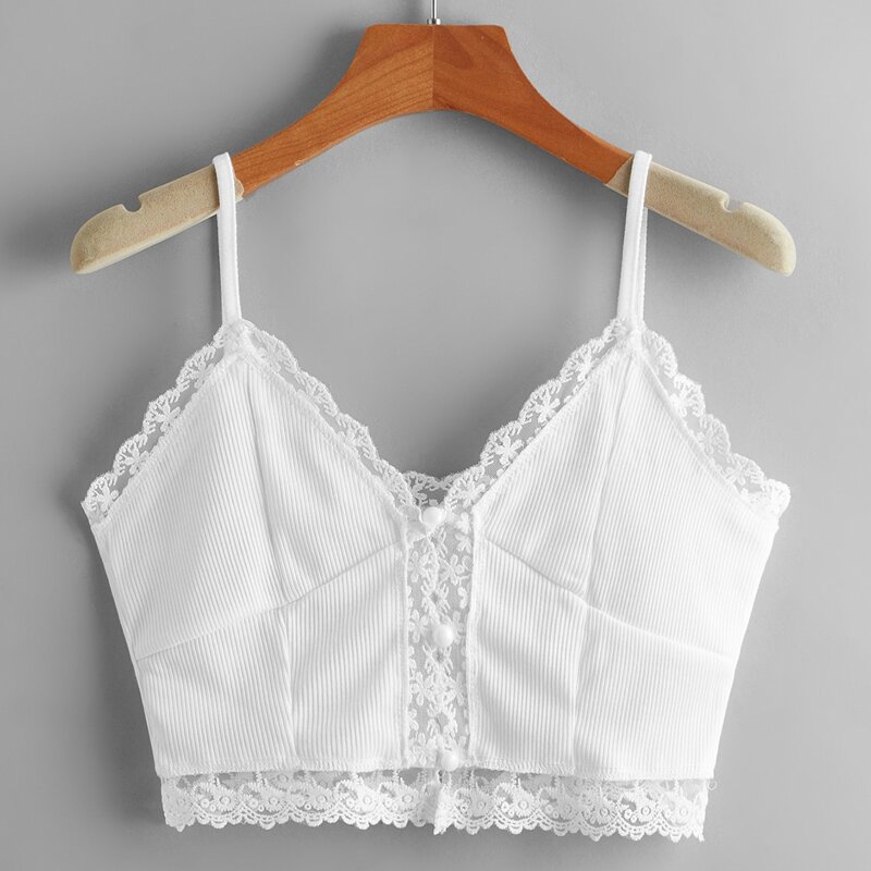 

Contrast Lace Crop Cami, White
