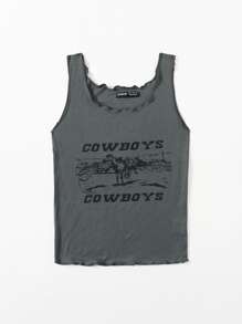 SHEIN Unity Letter And Horse Print Tank Top - Dark Grey - View 3