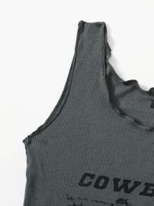 SHEIN Unity Letter And Horse Print Tank Top - Dark Grey - View 5