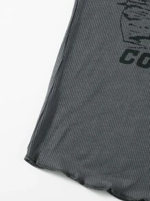 SHEIN Unity Letter And Horse Print Tank Top - Dark Grey - View 6