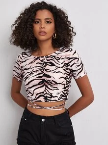 十字交叉短版T恤 - 彩色 - 查看 3