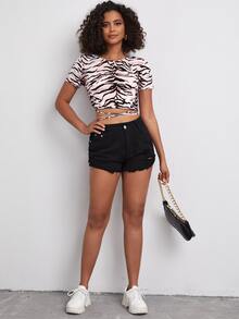 十字交叉短版T恤 - 彩色 - 查看 4