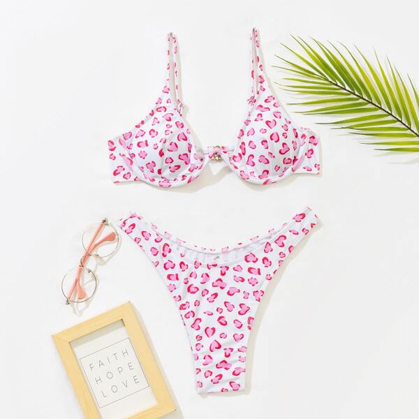 

Leopard Underwire Bikini Swimsuit, Pink