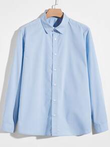 Áo sơ mi Nam Nút màu trơn Giải trí - Màu xanh nhạt - Xem 1