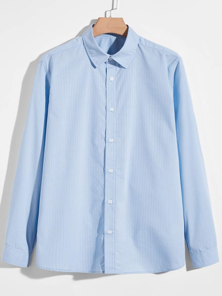 Áo sơ mi Nam Nút màu trơn Giải trí - Màu xanh nhạt - Xem 1