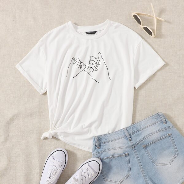

Cuffed Sleeve Hand Print Tee, White