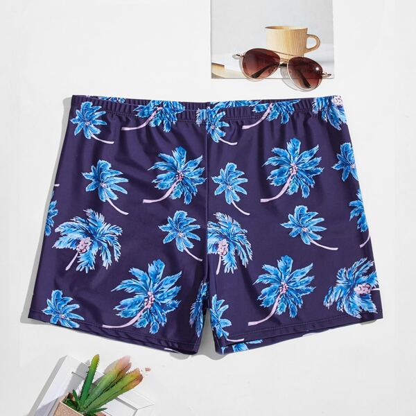 

Men Random Tropical Print Square Leg Swim Trunks, Multicolor