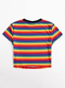 Muchica Rainbow Striped Print Tee - Multicolor - View 2