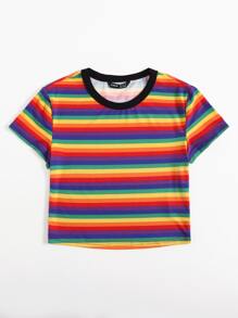 Muchica Rainbow Striped Print Tee - Multicolor - View 3