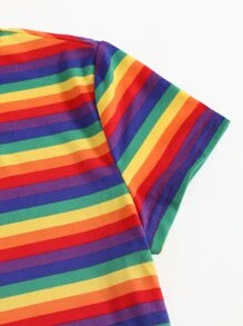 Muchica Rainbow Striped Print Tee - Multicolor - View 5
