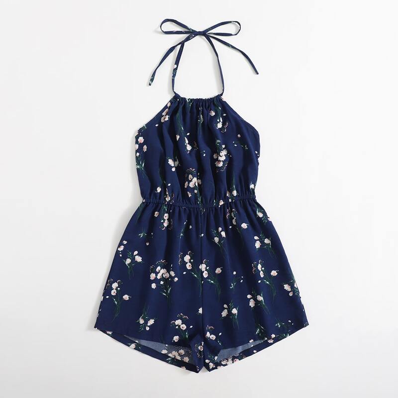 

Ditsy Floral Halter Romper, Navy blue