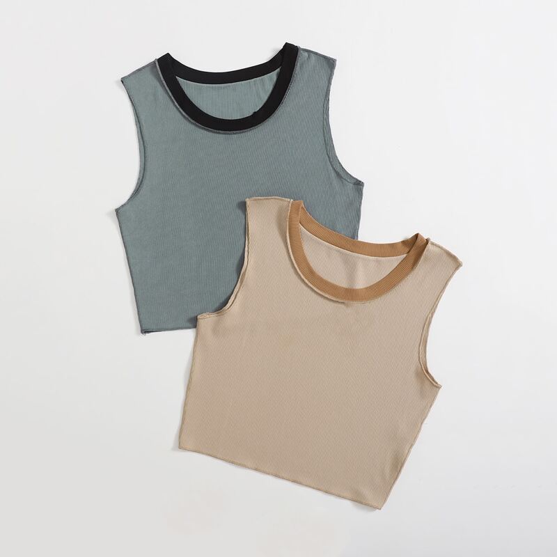 

2pcs Ribbed Tank Top, Multicolor