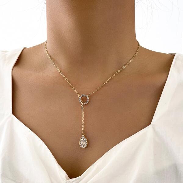 

Rhinestone Water Drop Decor Y Lariat Necklace, Gold
