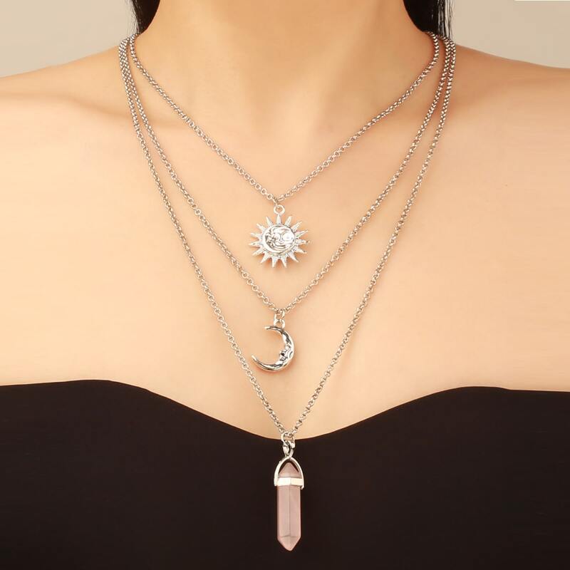 

Moon Decor Layered Necklace, Silver