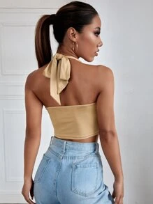 Chiquease Áo hai dây Cắt ra màu trơn Gợi cảm - Màu be - Xem 2