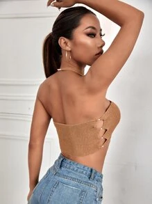 SHEIN ICON 鏤空珍珠串珠短版上衣 - 杏色 - 查看 2