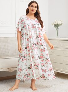 SHEIN Unity Plus Allover Floral Print Nightdress, Moo Moo - Multicolor - View 3