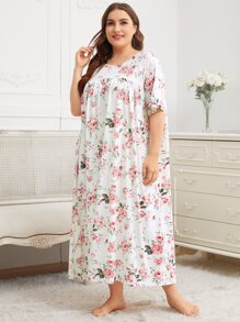 SHEIN Unity Plus Allover Floral Print Nightdress, Moo Moo - Multicolor - View 4