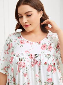 SHEIN Unity Plus Allover Floral Print Nightdress, Moo Moo - Multicolor - View 5