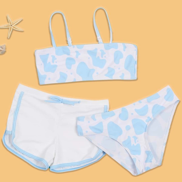 

3pack Girls Dalmatian Print Bikini Swimsuit & Cover Up, Blue and white