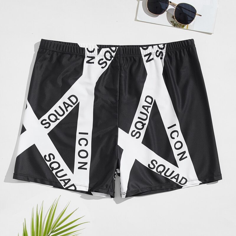 

Guys Letter Graphic Swim Trunks, Black
