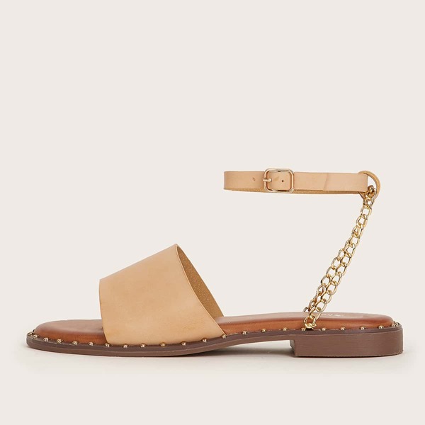 

Chain Decor Ankle Strap Sandals, Beige