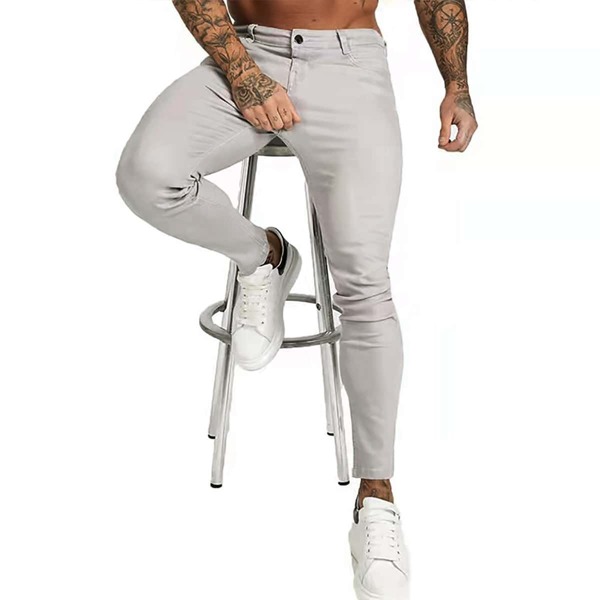 

Men Solid Zipper Fly Skinny Jeans, Beige