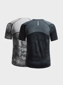 Fitness 2 piezas camiseta deportiva de manga raglán con estampado de camuflaje - Multicolor - Ver 2