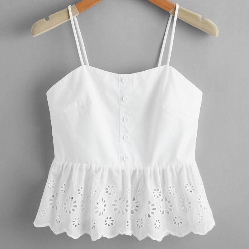

Eyelet Embroidery Button Cami, White