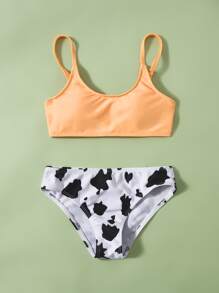 Tween Girl Cow Print Bikini Set Summer Beach - Multicolor - View 1
