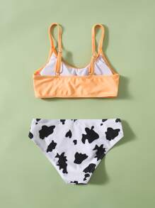Tween Girl Cow Print Bikini Set Summer Beach - Multicolor - View 2