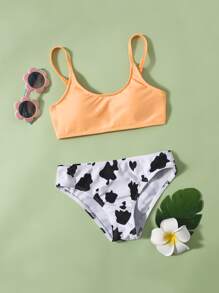 Tween Girl Cow Print Bikini Set Summer Beach - Multicolor - View 3