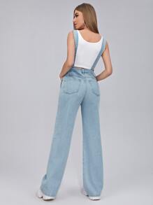 SHEIN Frenchy Adjustable Strap Denim Jumpsuit - Light Wash - View 2